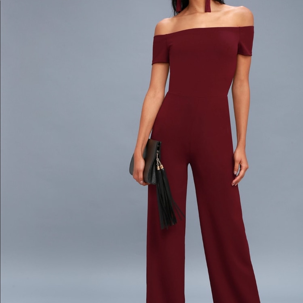 Alleyoop Burgundy Off-the-Shoulder Jumpsuit